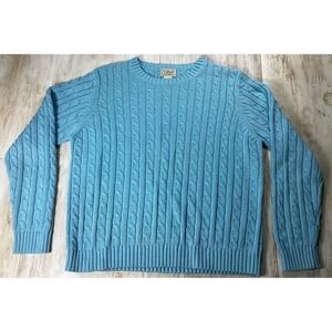 LL Bean Blue Cable Knit Sweater Women's Large Regular Chunky Fisherman Cotton